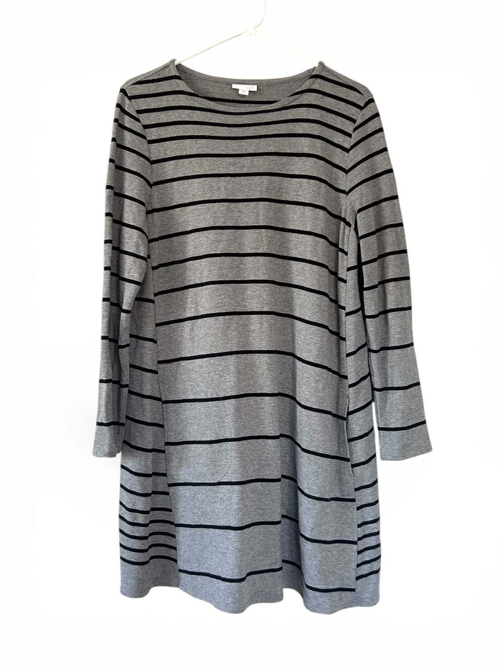 J.Jill Petite Size L Gray and Black Striped Long Sleeve Tunic Dress